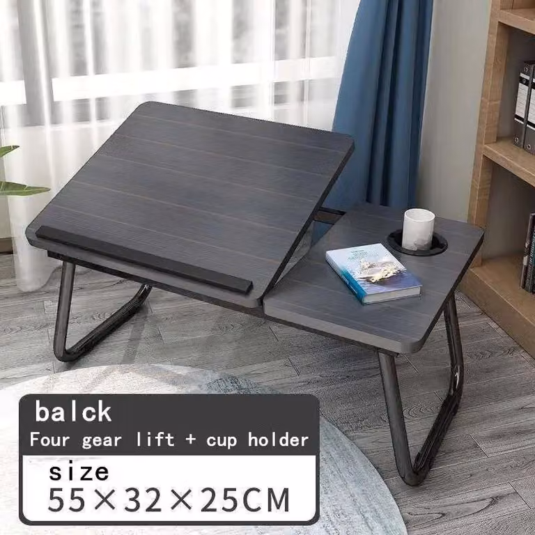 Tavolino pieghevole per laptop, adatto per letto e divano - Tavolino per laptop da letto - Scrivania portatile da usare sulle gambe - Piano in legno - Struttura in metallo - Rettangolare - Nero