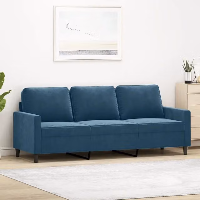 Divano moderno in velluto blu vidaXL con struttura in metallo per il tuo soggiorno L/P/H: 198 x 80 x 77 cm