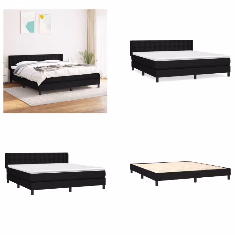 vidaXL Letto a molle con materasso nero 180x200 cm in tessuto - Letto a molle - Boxspringbetten - Bett - Schlafzimmermöbel