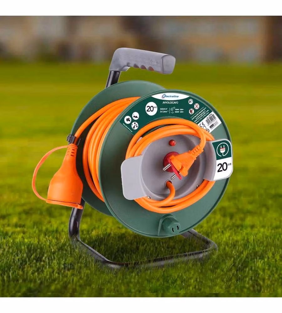 Electraline Avvolgicavo da Giardino - Nero/Verde - 20 Metri