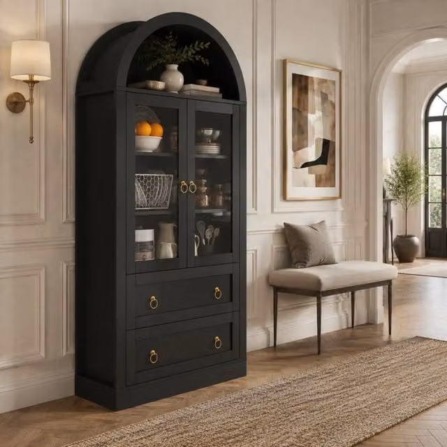 Armadio contenitore ad arco con ante in vetro e 2 ripiani regolabili; 80 x 36 x 170 cm; nero