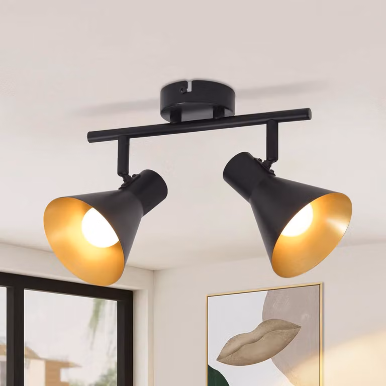 ZMH plafoniera nera faretto da soffitto 2 fiamme corridoio E14 vintage orientabile 330° industriale retrò faretto da soffitto in metallo per cucina camera da letto