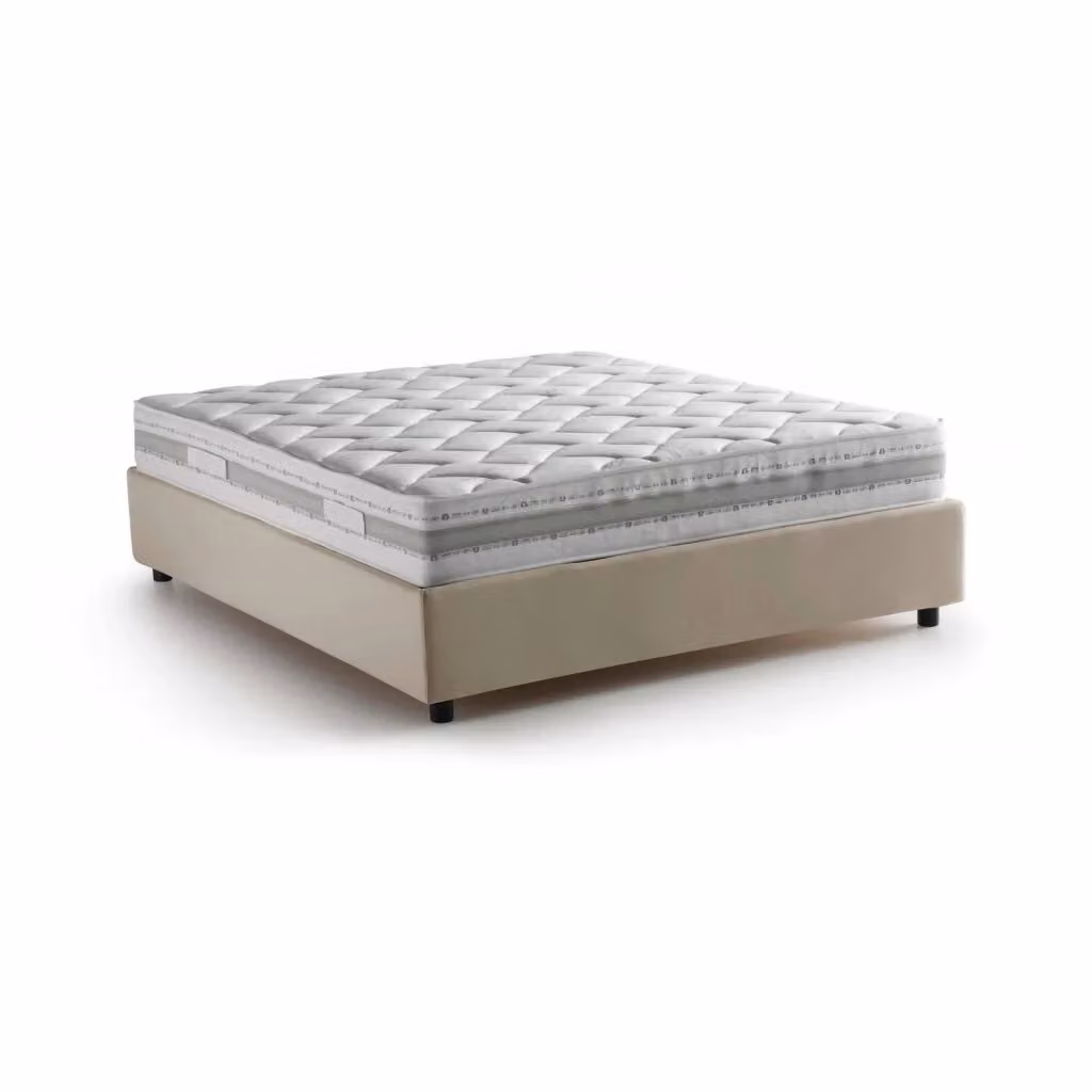 Letto matrimoniale contenitore Alaksir Talamo Italia con rivestimento in tessuto beige e materasso incluso 140x200 cm – 2