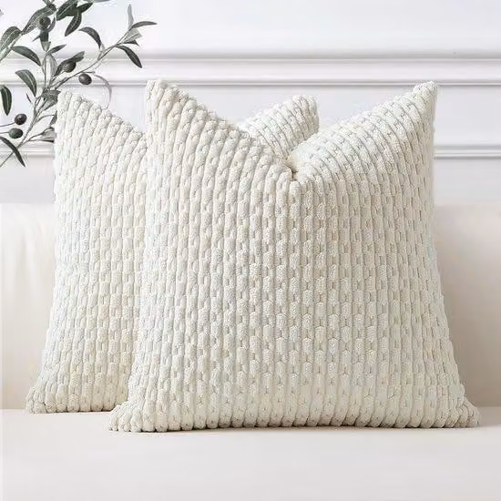 Set Sungeek di 2 fodere per cuscini in velluto a coste, fodere decorative, morbide, cuscini decorativi, cuscini da divano, fodere decorative in stile boho, fodere per divano, camera da letto, soggiorno (bianco crema, 45 x 45 cm)