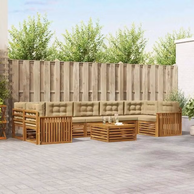 Set di divani da esterno vidaXL a forma di L con tavolo da caffè, 8 pezzi, in legno di acacia e tessuto beige