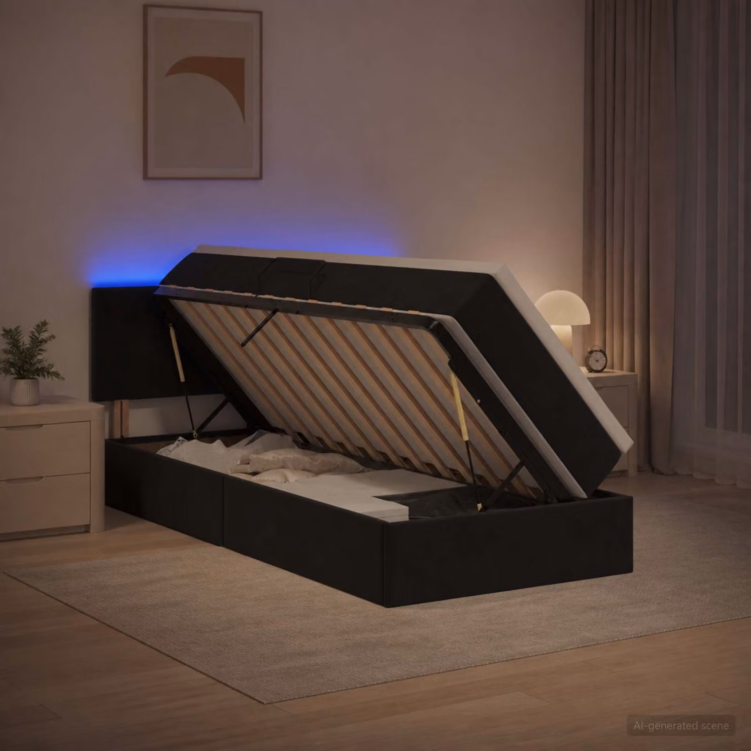 Letto con contenitore e illuminazione LED vidaXL in velluto nero con materasso L: 100 cm, P: 200 cm
