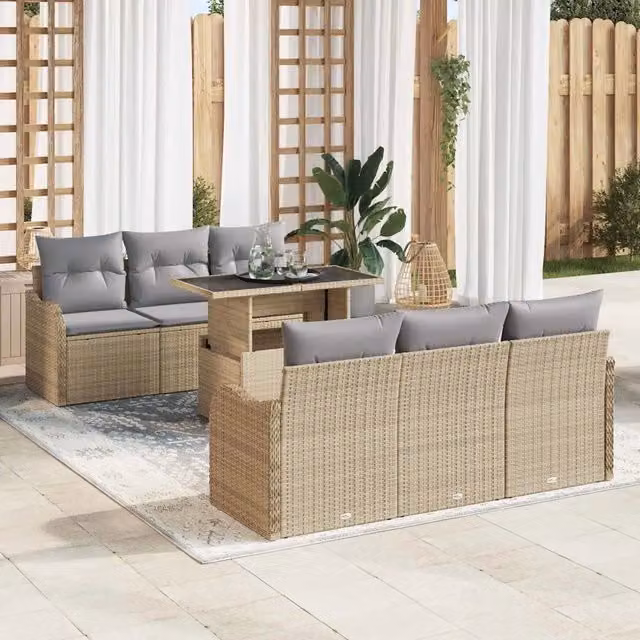 Set Divano da Giardino 7 pz Beige polyrattan 3348386
