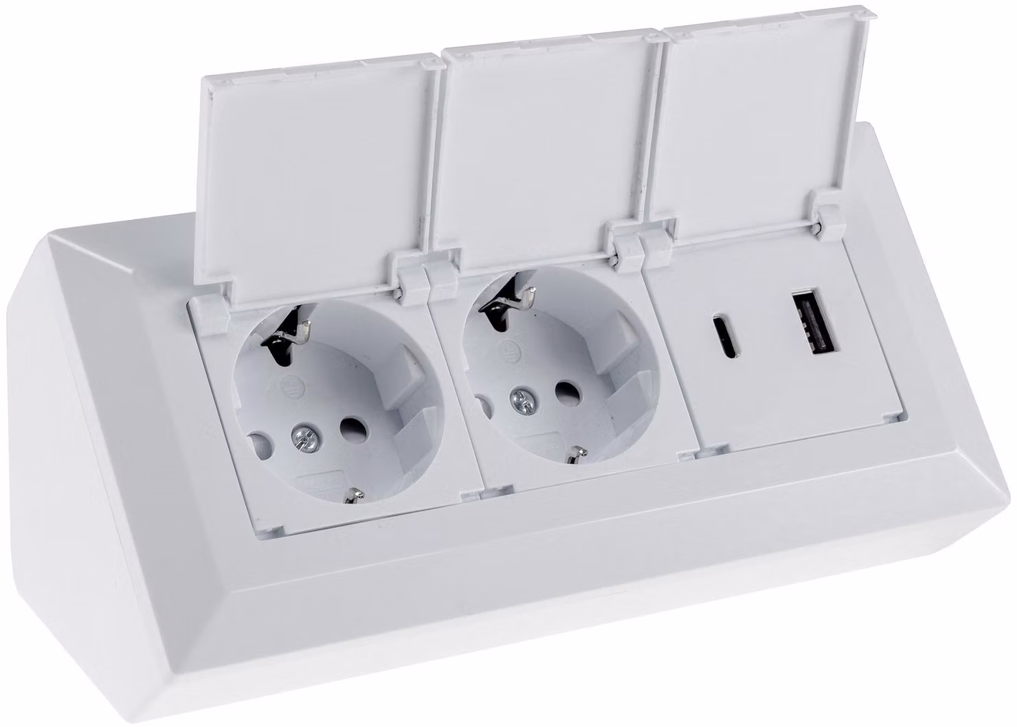 blocco presa a 2 vie USB-A+C bianco 250V~/16A USB 3.1A con alette
