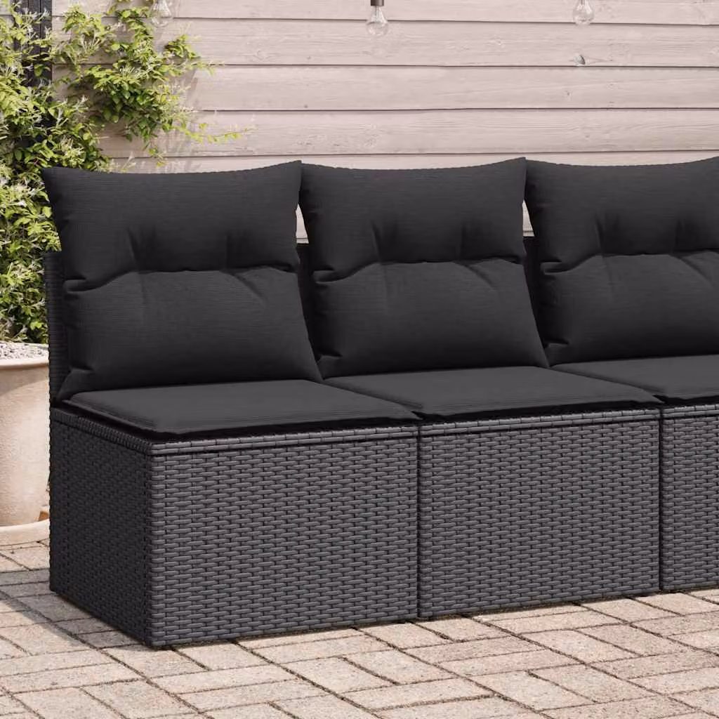 Set di divani da giardino vidaXL in rattan e legno di acacia con cuscini neri
