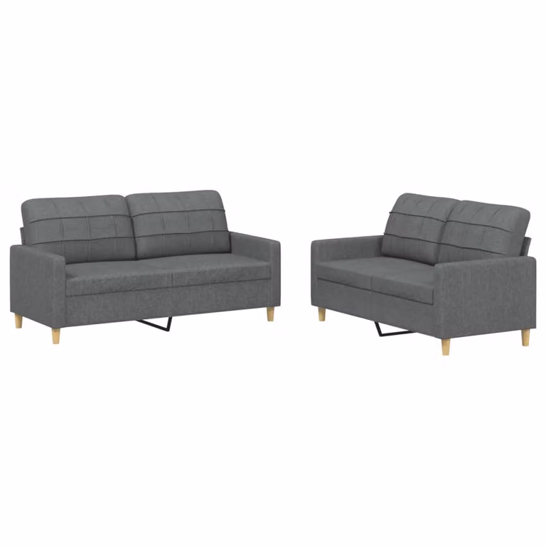 Set di Divani 2 pz con Cuscini Grigio Scuro in Tessuto