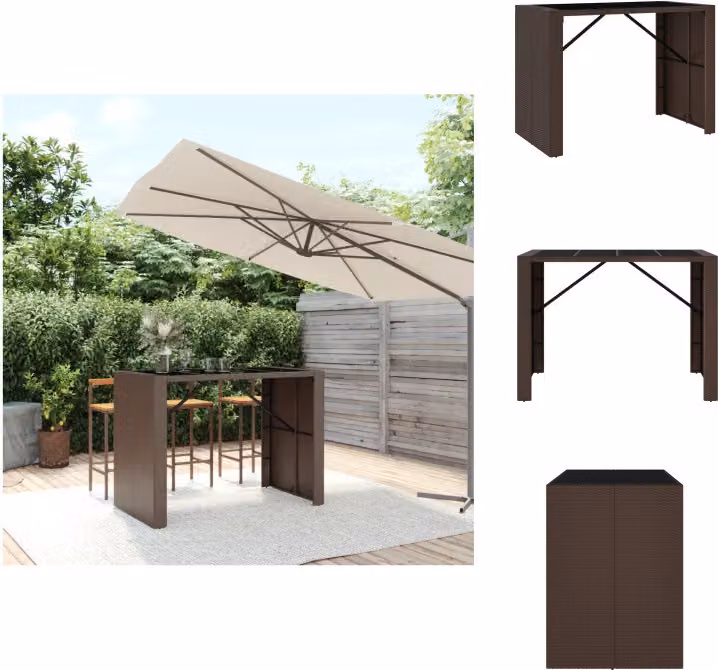 vidaXL Tavolo da bar con piano in vetro marrone 145x80x110 cm in poly rattan - Tavoli da giardino