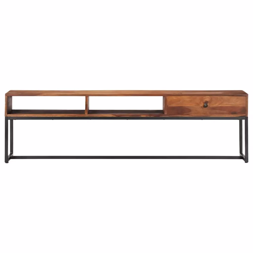 Mobile TV in legno massello di acacia stile vintage, colore marrone e nero, L 160 cm x P 35 cm x H 45 cm – 2