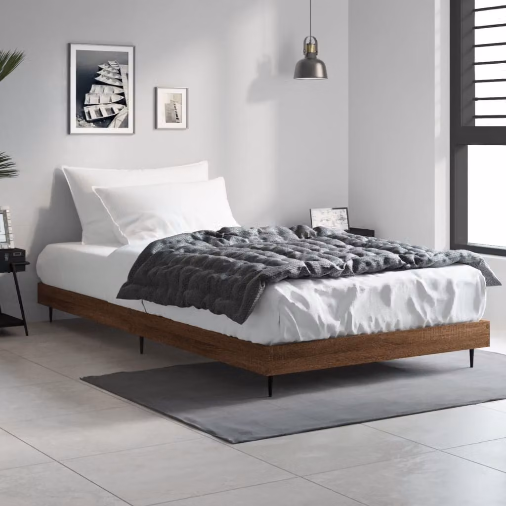 vidaXL Giroletto senza materasso in rovere marrone con doghe fisse in legno L/P/H: 190 x 90 x 20 cm