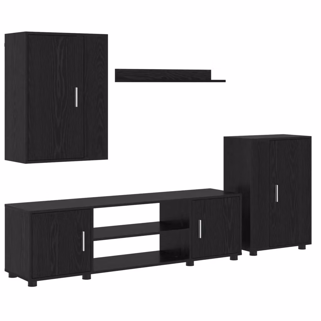 Set mobile TV moderno vidaXL in legno Rovere e Nero con scomparti multimediali – 2