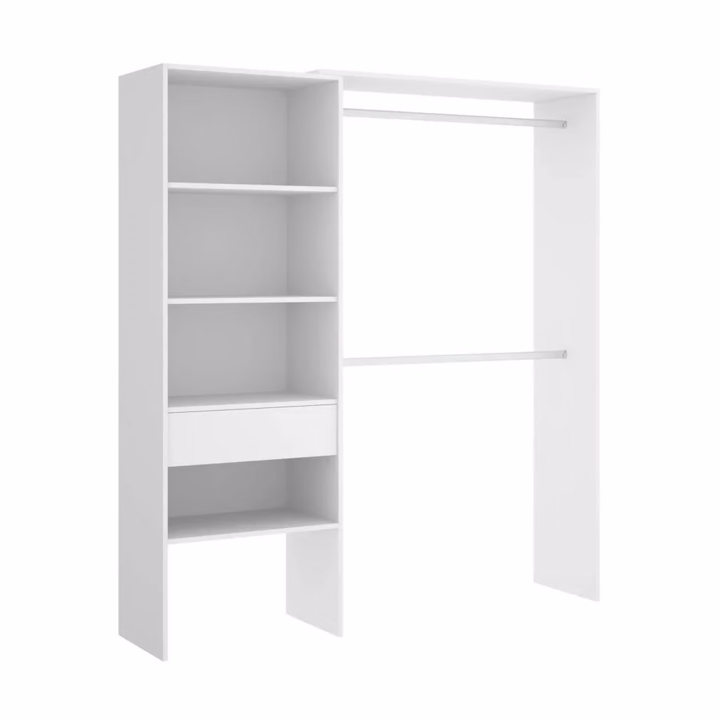 Guardaroba Fauno DMORA, Struttura per cabina armadio con appendiabiti e ripiani, Bianco opaco, L: 160 cm, P: 40 cm, H: 187 cm – 2