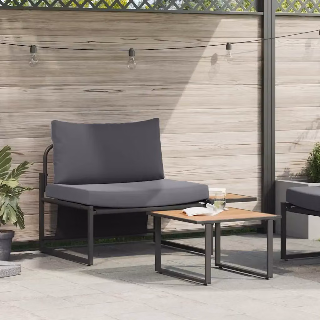 Set Salotto da Giardino Moderno con Divano a 2 Posti e Tavolino in Acciaio Antracite e Legno di Acacia – 2