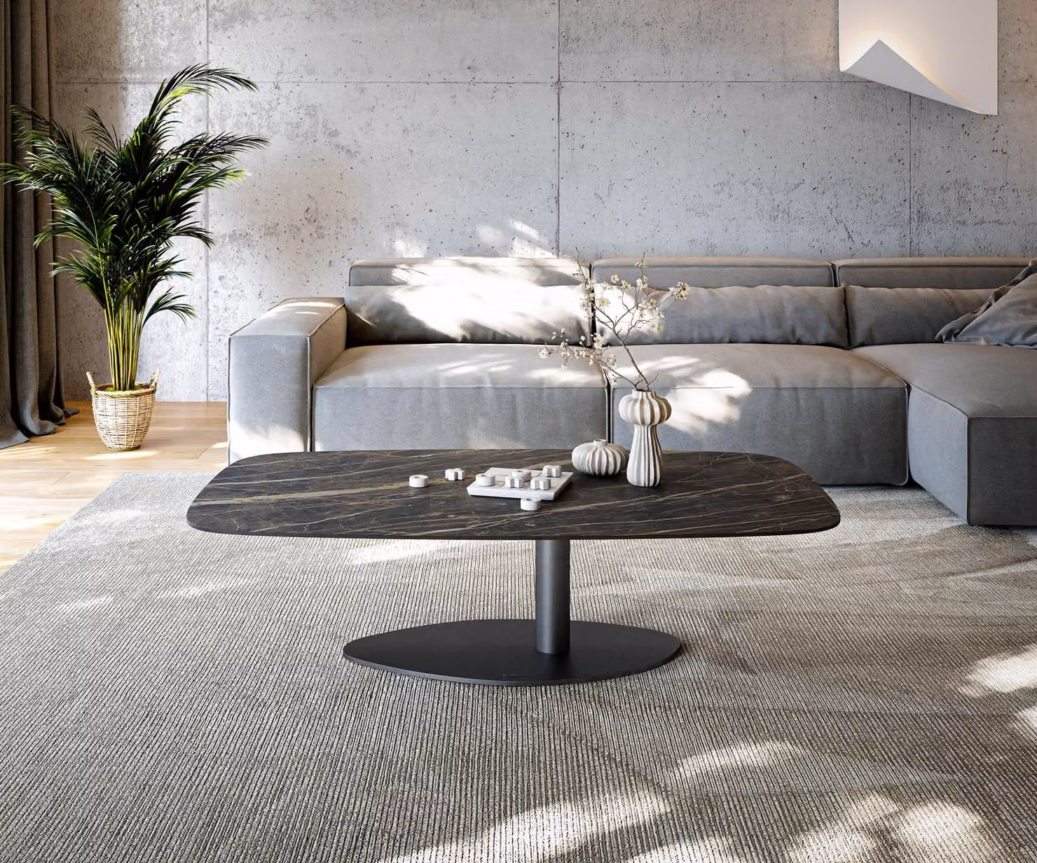 DELIFE Tavolino Edge Boot 140x80 cm Vetroceramica Laminam® Noir Desir Marrone Vibany Metallo Nero