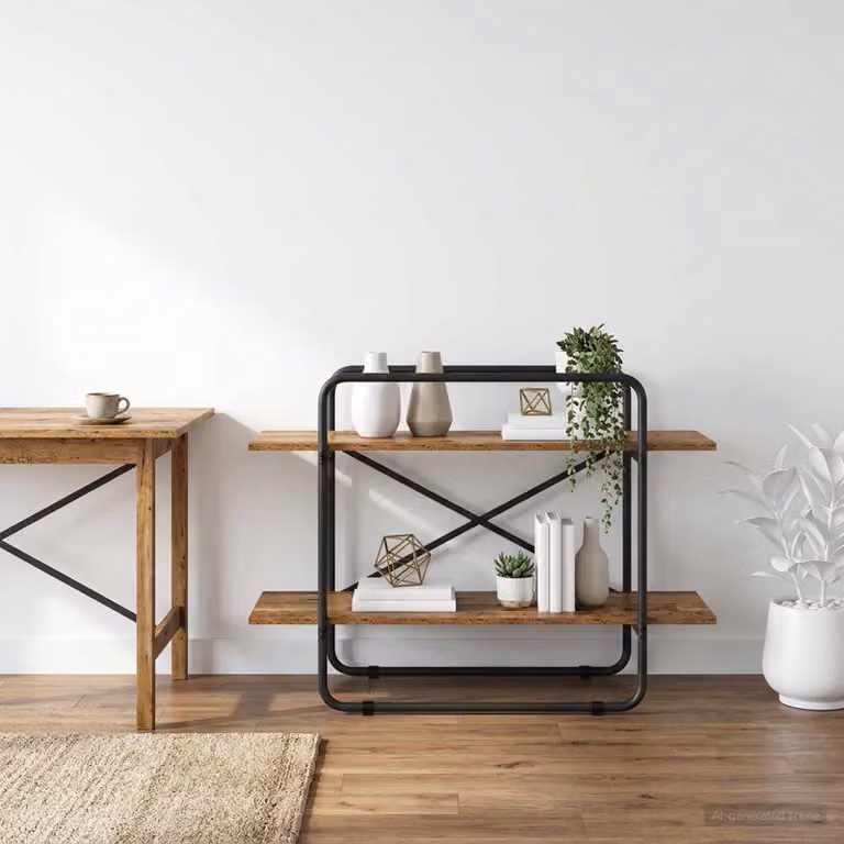 Libreria vidaXL a 2 livelli in stile industriale con finitura legno di quercia marrone, L 100 cm x P 35 cm x H 70 cm