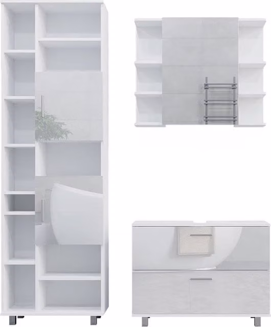 Set di mobili da bagno Ilias Bianco lucido 3 pezzi Vicco
