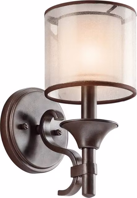 Applique da parete contemporanea KICHLER Lacey in bronzo con tessuto beige e vetro, attacco E14 – 1