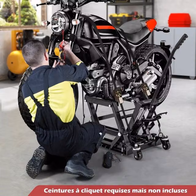 Cric Sollevatore Moto Idraulico 680 kg Cavalletto Alzamoto Regolabile 12-38 cm a 3 Livelli per Officina e Garage Nero