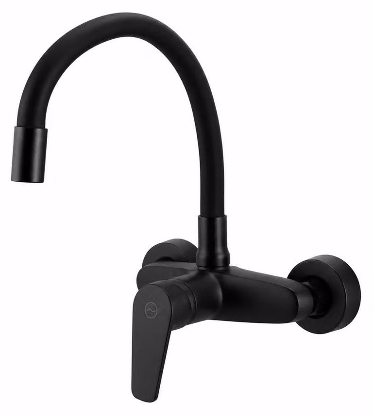 Miscelatore da cucina a parete, nero, con doccetta flessibile, modello Casa BL-1301-CS, marca Aquanello