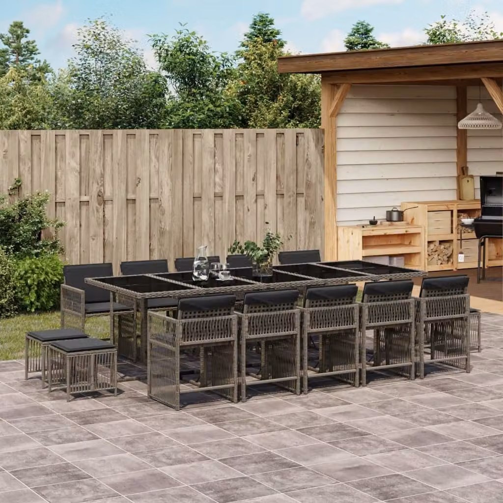 Maison Exclusive - Set da Pranzo da Giardino 15 pz con Cuscini Grigio Polyrattan