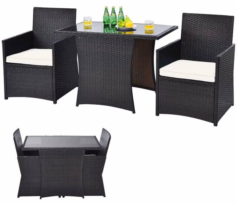 Set da giardino in rattan sintetico composto da 3 pezzi - Set da bistrot - Set lounge - Set di mobili da giardino - Set per balcone - Design salvaspazio