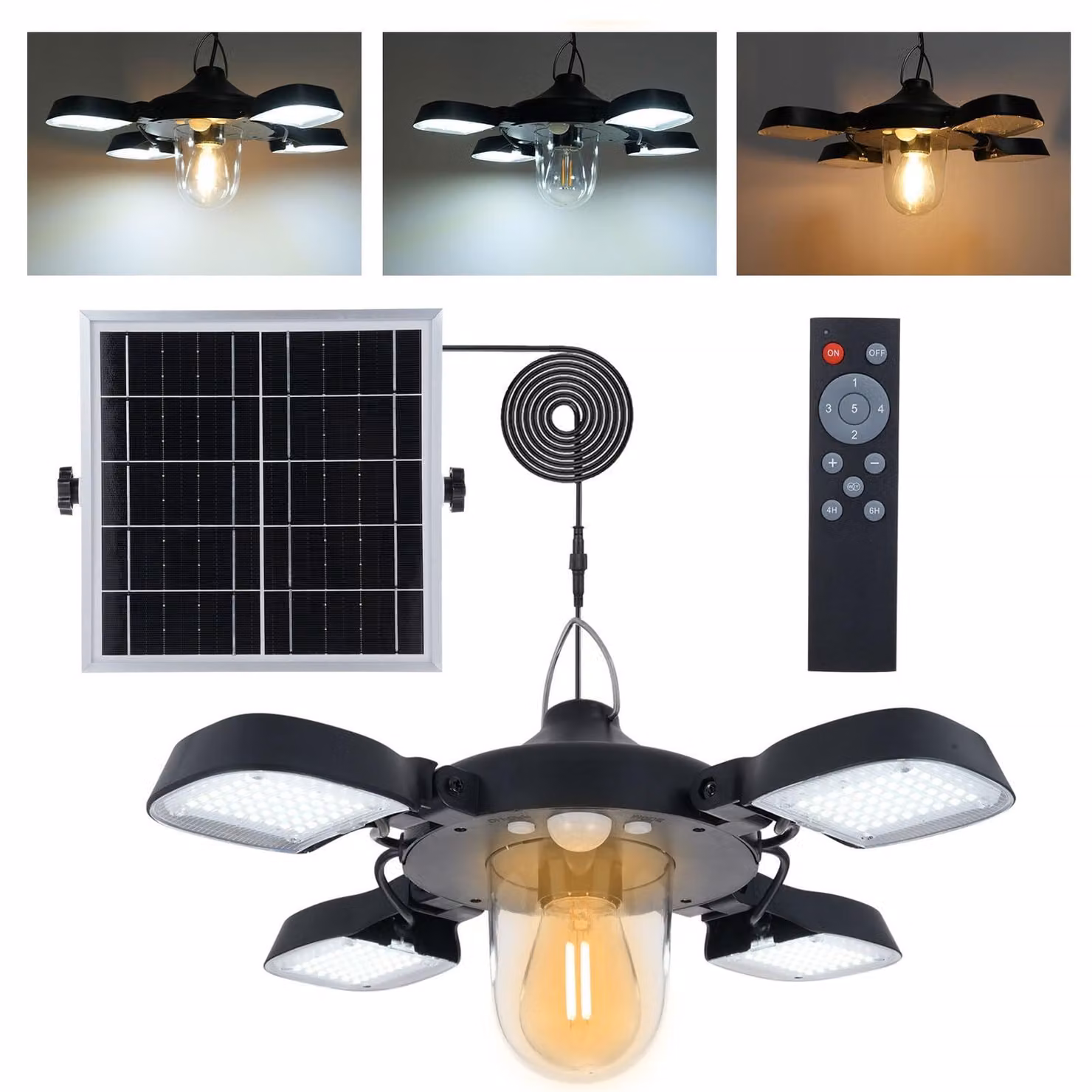 Lampada a sospensione solare con 192 LED, 3200 lumen, grado di protezione IP65, 5 modalità, con telecomando