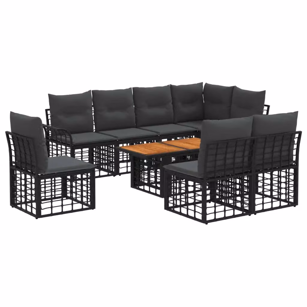 Set Divano da Giardino 9 pz vidaXL in Polyrattan con Tavolino e Cuscini, Colore Nero e Grigio – 2