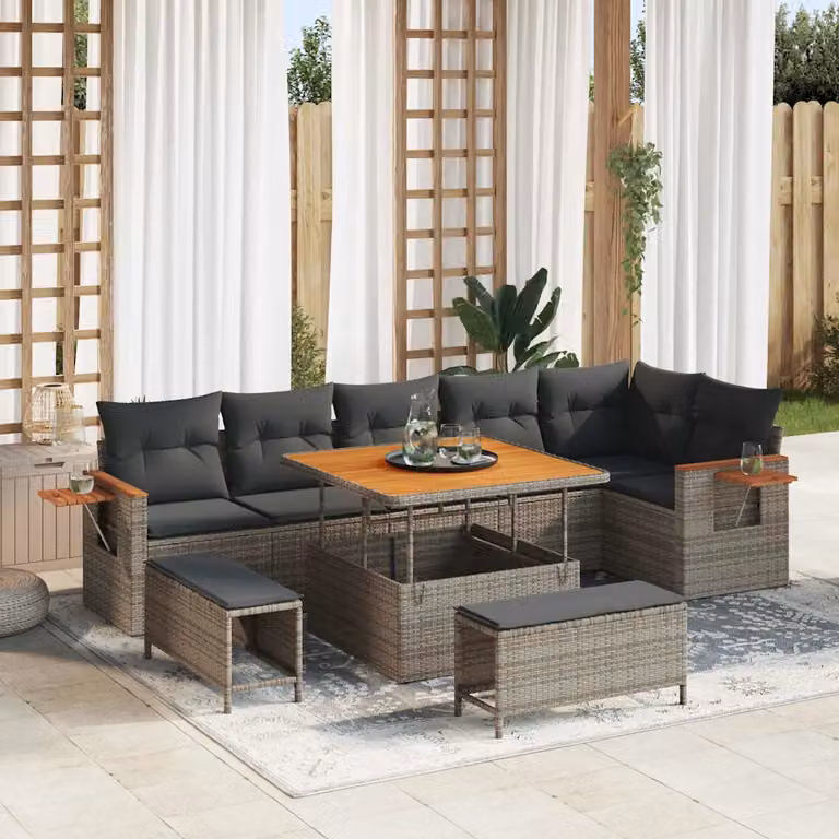 Set Divano da Giardino vidaXL 11 Pezzi con Cuscini Grigio e Struttura in Acciaio Verniciato a Polvere
