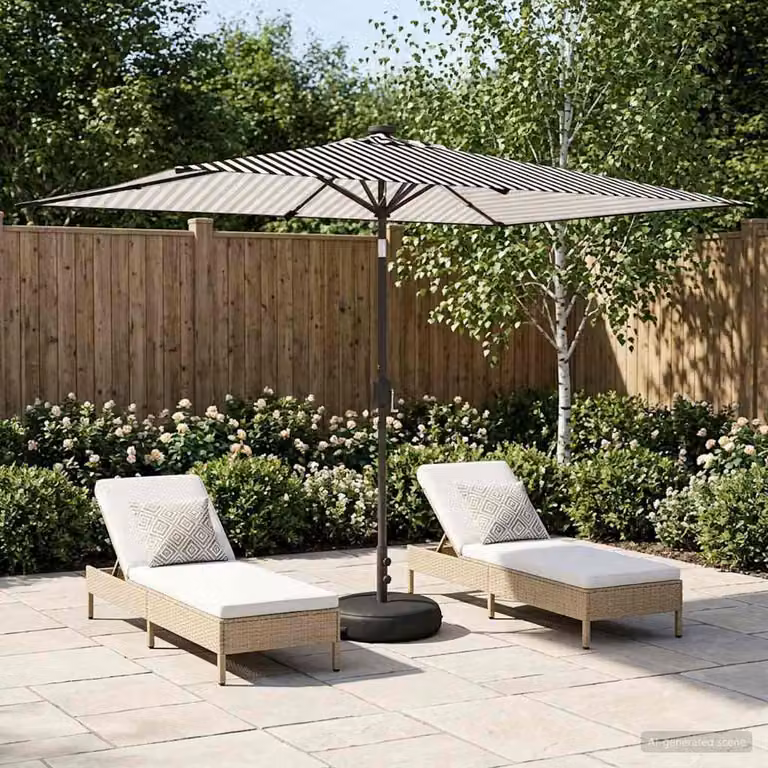 Parasol da giardino vidaXL con luci LED e base in poliestere, L: 300 cm, P: 200 cm
