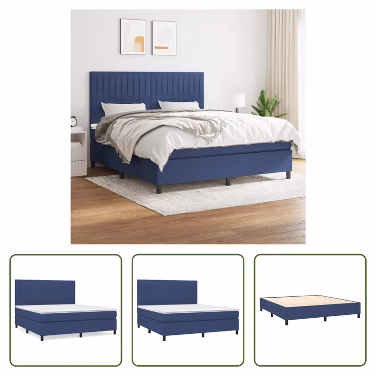 The Living Store Letto a molle con materasso Blu 160x200 cm in tessuto