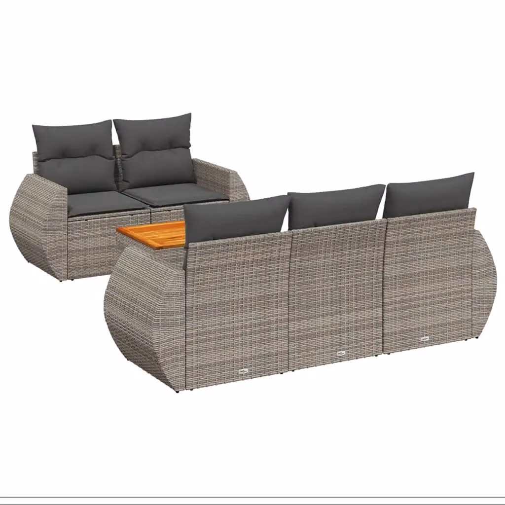 vidaXL Set Divano da Giardino a L in Polyrattan Grigio con Cuscini e Tavolino da 6 Pezzi – 2