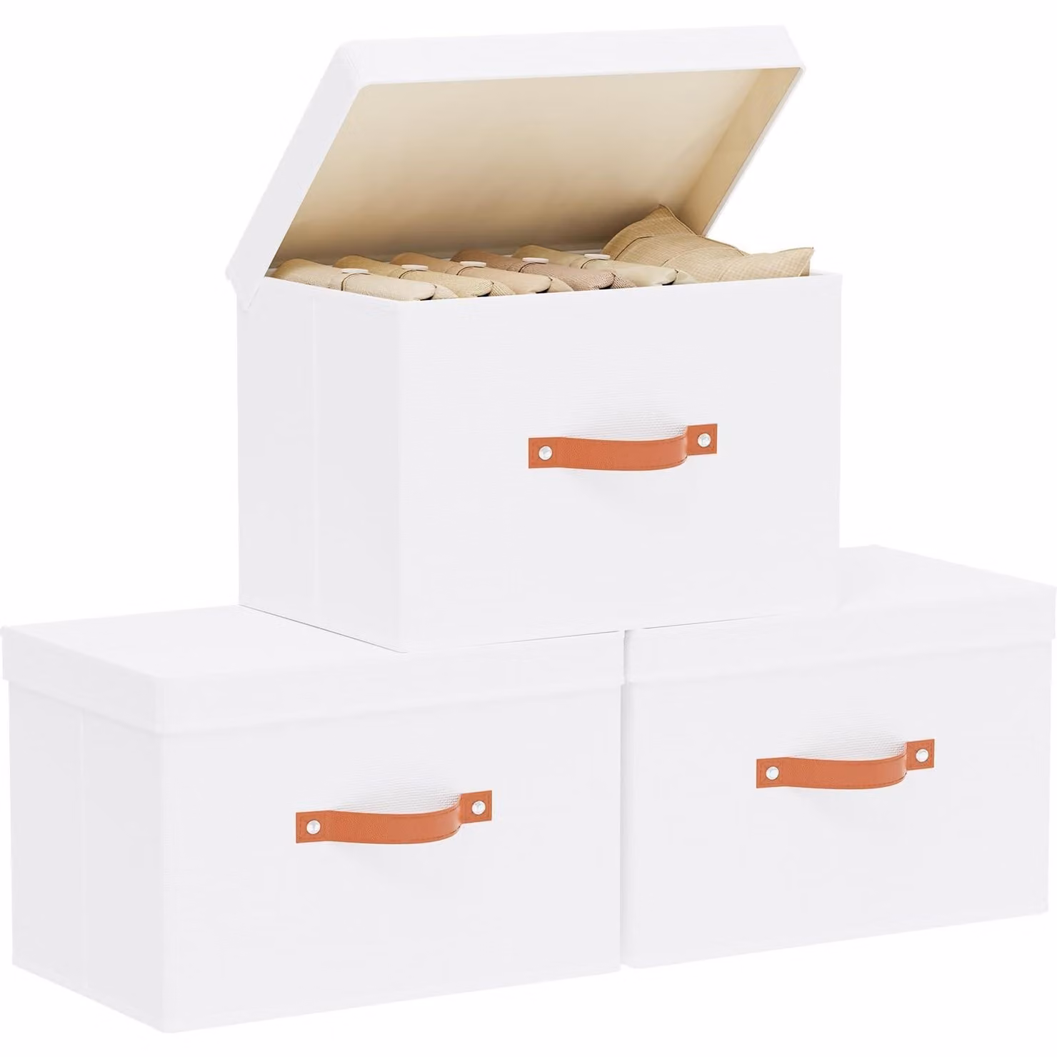 Set di 3 cesti portaoggetti per abbigliamento, con coperchio e maniglie