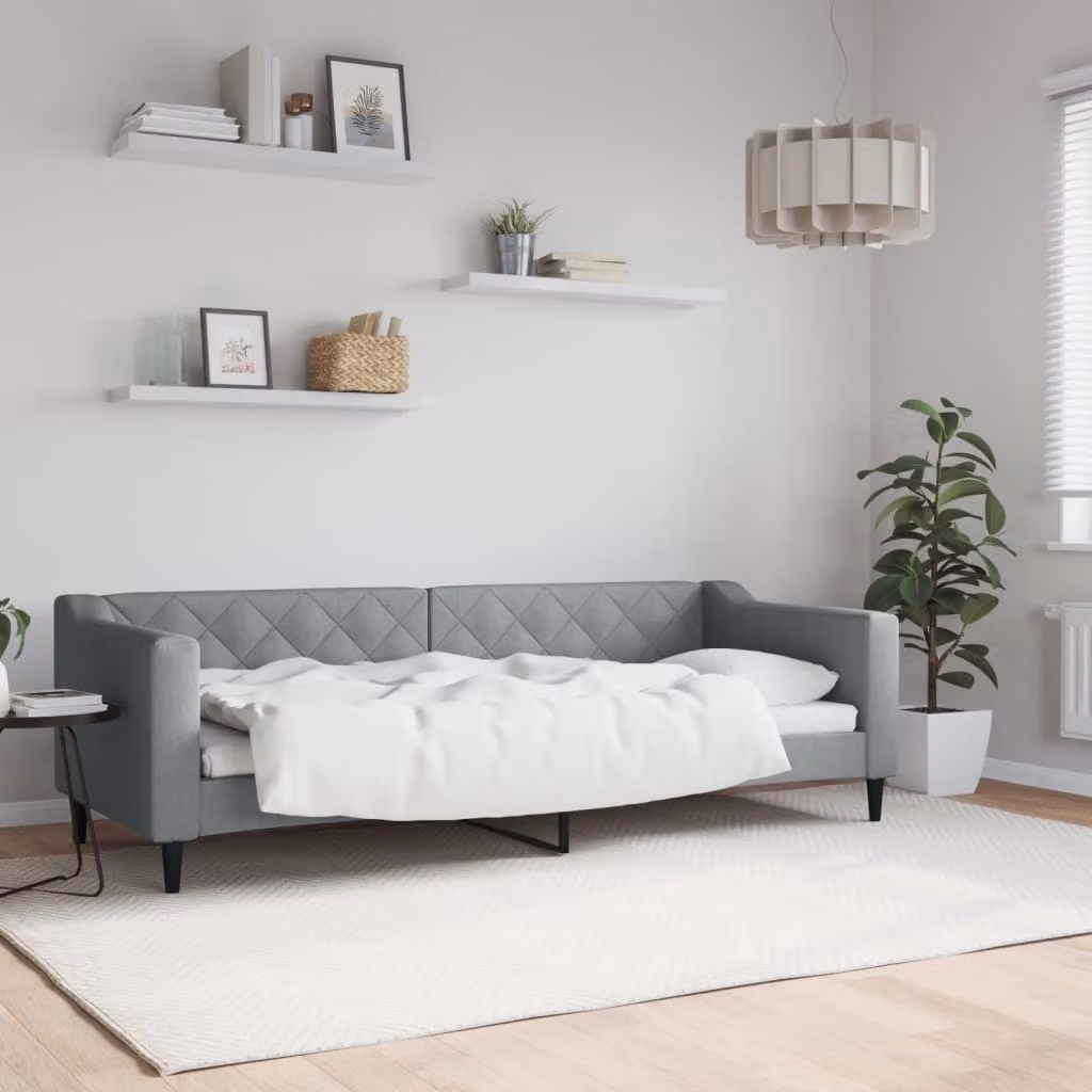 Letto da giorno vidaXL in tessuto grigio con struttura in legno e metallo L/P/H: 200 x 80 x 67 cm