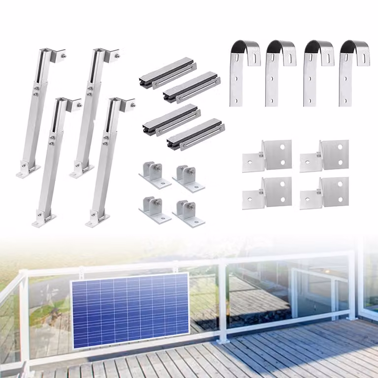 Supporto per impianti fotovoltaici da balcone, adatto per 2 pannelli solari. Gancio da balcone con gancio rotondo, supporto solare per balconi con ringhiere rotonde, sistema di fissaggio stabile per pannelli fotovoltaici