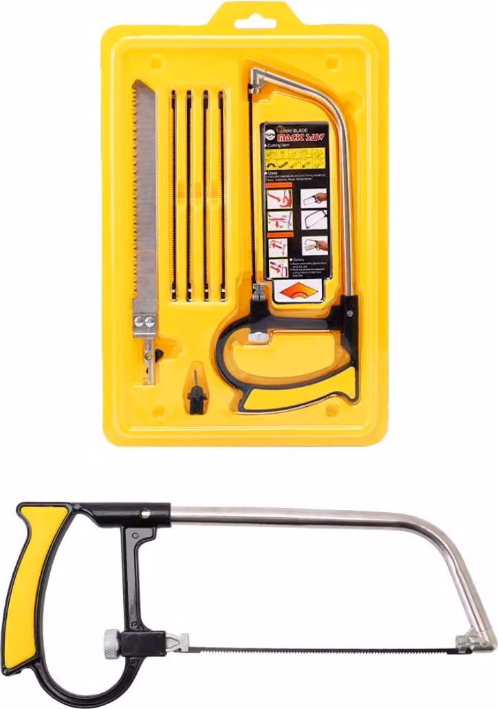 set di mini seghetti manuali 7 in 1 per legno e metallo | sega a mano multifunzionale per il campeggio e l'esterno | sega a filo multiuso [24,5 cm] | sega a tazza con 6x lame per metallo, vetro, piastrelle e legno | sega a traforo