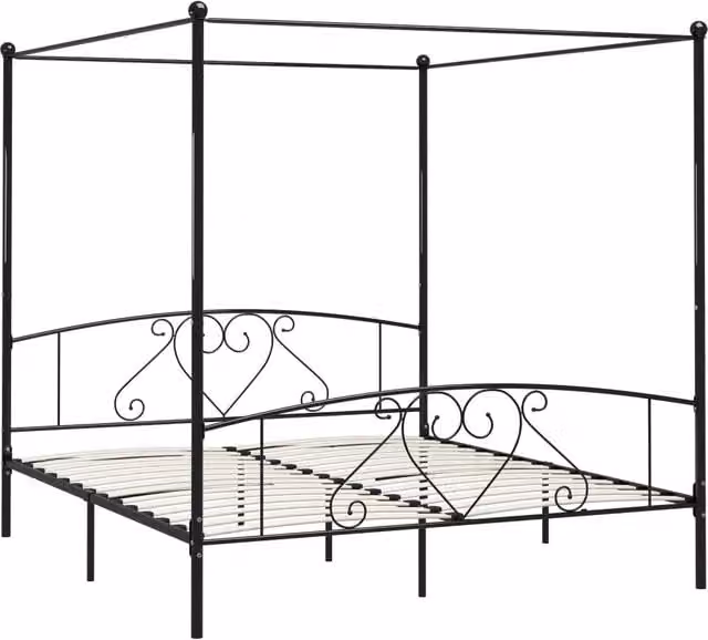 Letto matrimoniale | Letto per adulti | Giroletto Baldacchino senza Materasso Nero 200x200 cm Metallo
