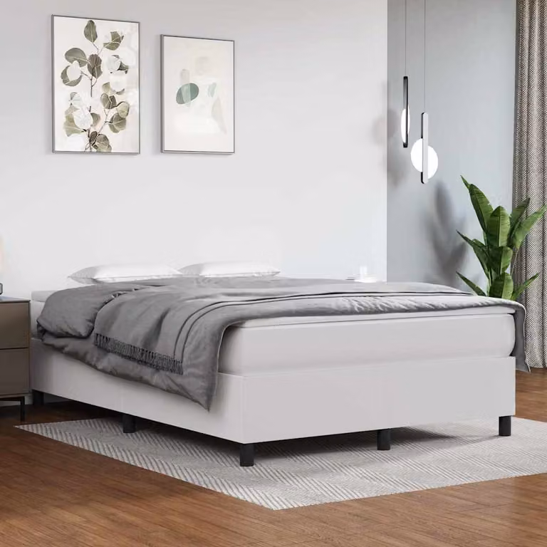 vidaXL Letto Ibrido con Giroletto a Molle e Materasso Bianco in Similpelle L: 140 cm, P: 200 cm, H: 203 cm