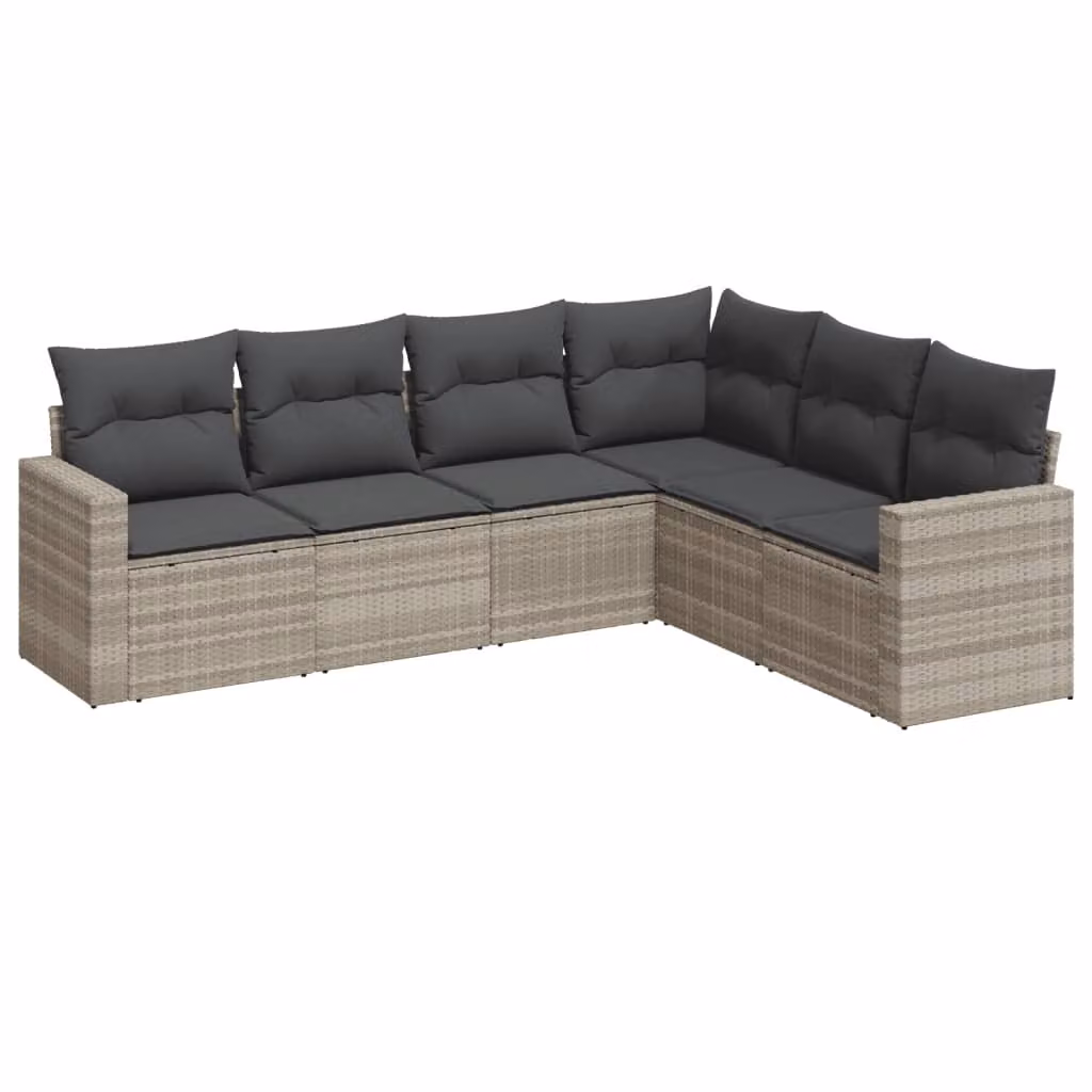 Set Divano da Giardino 6pz con Cuscini Grigio Chiaro Polyrattan