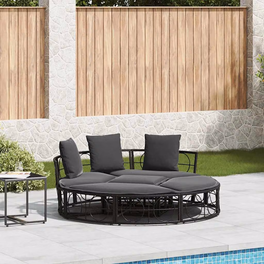 Lettino prendisole da esterno vidaXL in polyrattan nero e grigio con tessuto resistente ai raggi UV