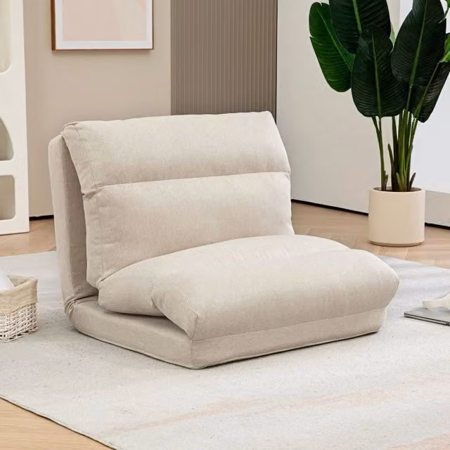 Poltrona da pavimento reclinabile ULEVR beige, schienale regolabile in 6 posizioni e funzione letto, 70x72x56 cm