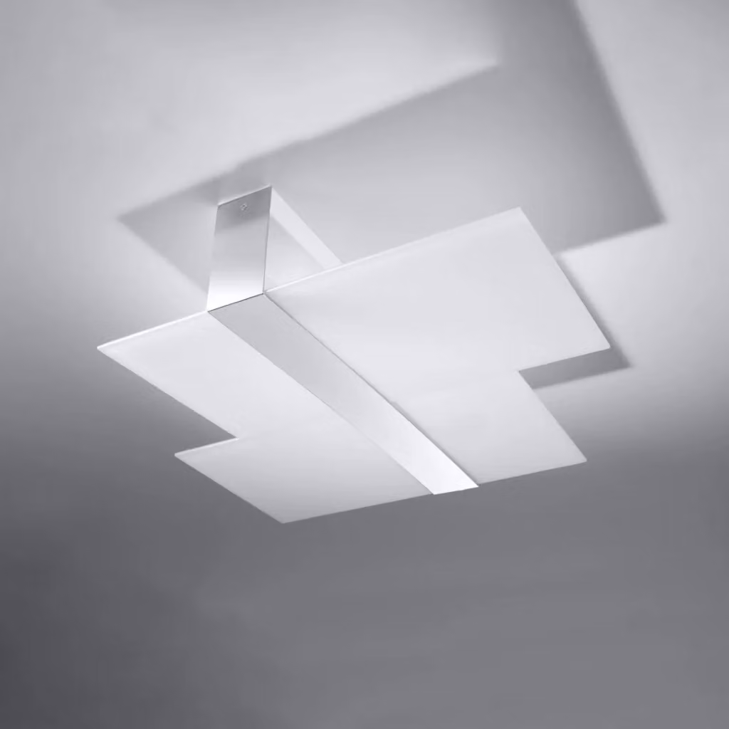 Plafoniera Pure Lume con 2 luci E27, design moderno in metallo e vetro, bianco e argento – 2