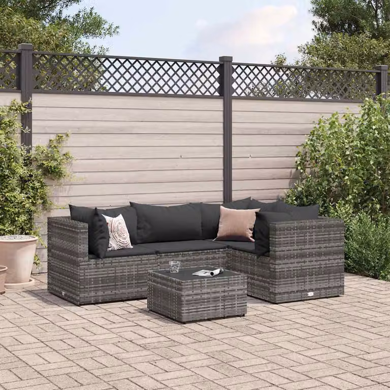 Set Divani da Giardino vidaXL a Forma di L con Tavolino e Cuscini, Colore Antracite