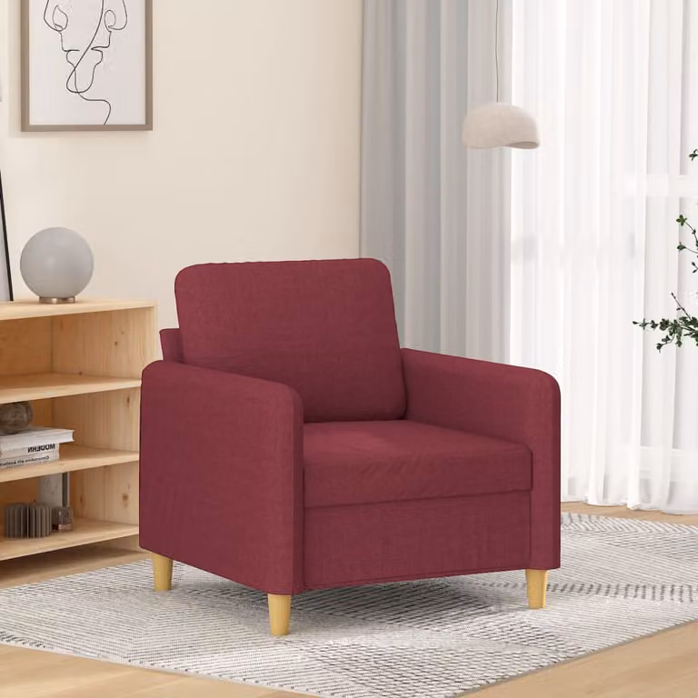 Poltrona lounge moderna vidaXL in tessuto rosso con struttura in metallo e braccioli