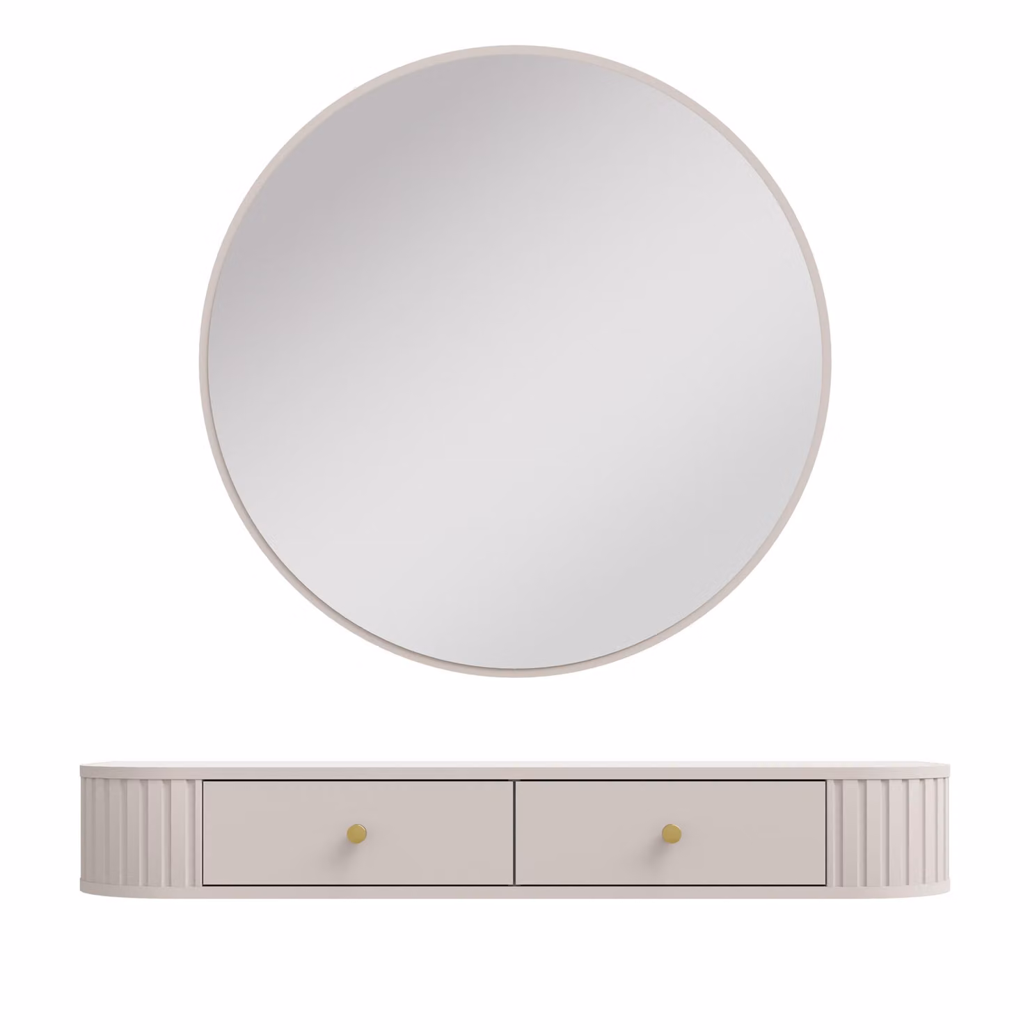 AX LIVING Toeletta Halay Beige 2 cassetti con bordi arrotondati + specchio rotondo 100 cm