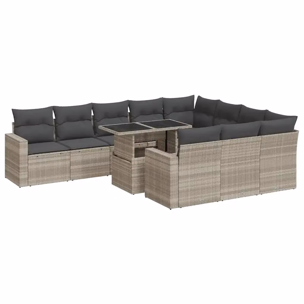 Set di Divani da Giardino vidaXL a Forma di U composto da 11 Pezzi con Cuscini e Tavolino, Colore Grigio – 2