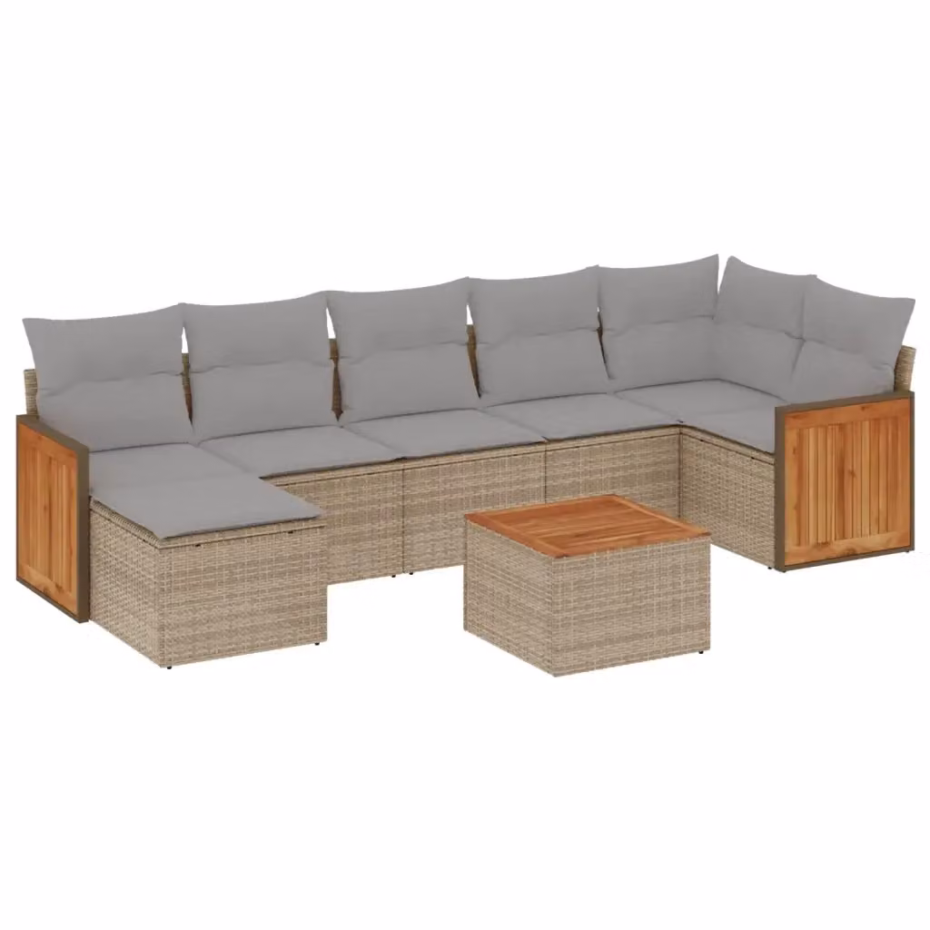 vidaXL Set Divano da Giardino 8 pz a L in Polyrattan Beige con Cuscini e Tavolino – 2