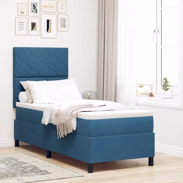 Letto a molle con testiera in velluto blu vidaXL L 200 x L 80 cm